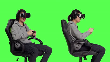 Asian-guy-wears-virtual-reality-headgear